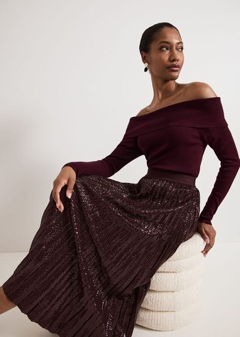 Phase Eight Alaina Sequin Pleated Skirts Burgundy USA | 6912574-MG